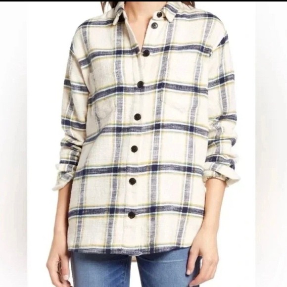 Madewell Tops - Madewell Oversized Ex-Boyfriend Shirt Caney Plaid Cream Multicolor S Grunge Gorp